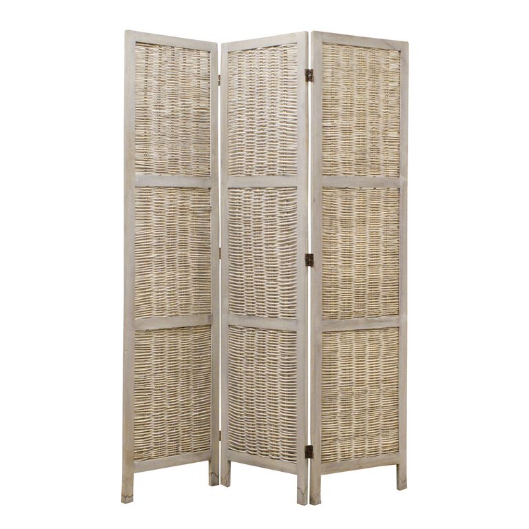 Graywash Willow and Wood 3 Panel Folding Screen image number 1