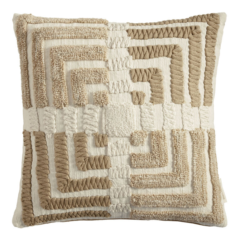 Taupe Concentric Square Indoor Outdoor Throw Pillow image number 1