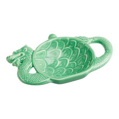 Jade Green Ceramic Dragon Figural Tea Rest Set of 2