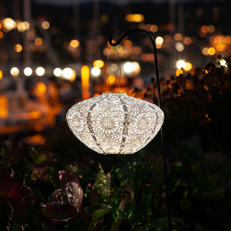 Porcelain White Chantilly Lace Fabric Solar LED Lantern image number 4