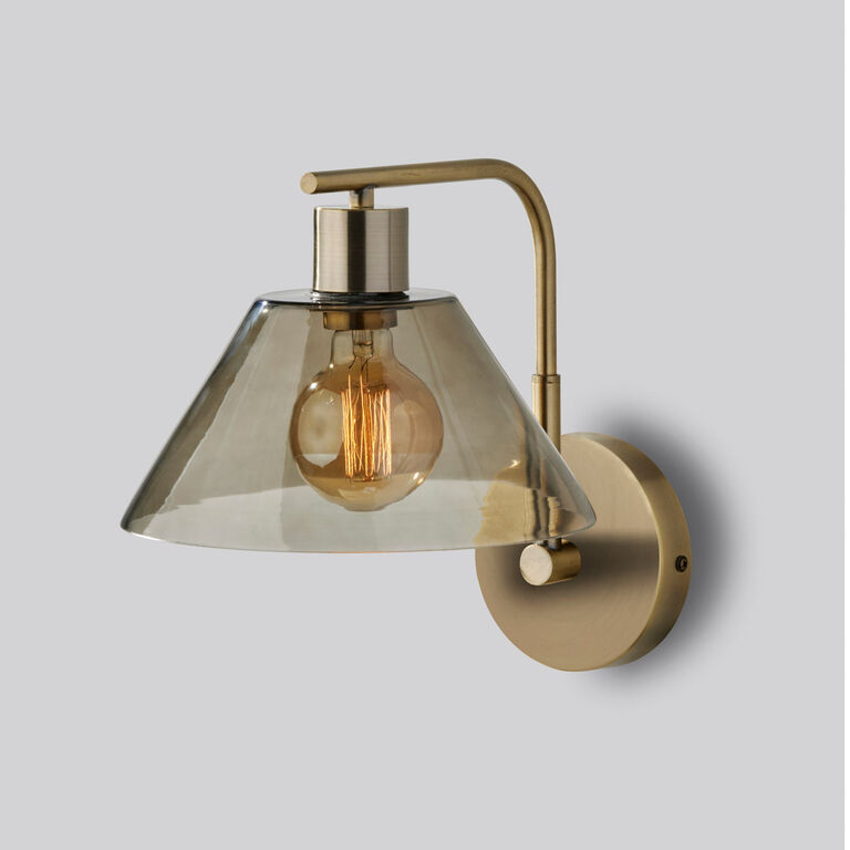 Lune Gray Smoked Glass Dome and Antique Brass Wall Sconce image number 3
