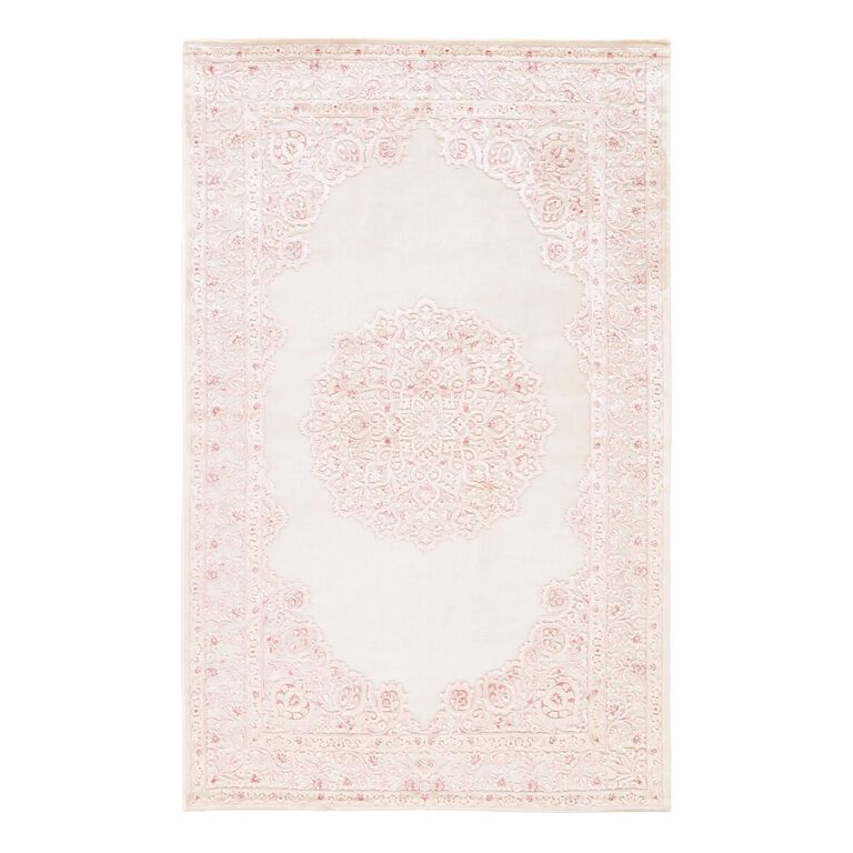 Hasna Pale Pink And White Medallion Area Rug image number 1