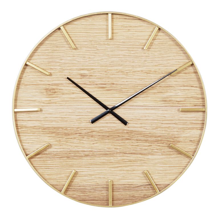 Wood Grain and Metal Wall Clock image number 1