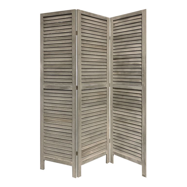 Distressed Gray Bamboo and Wood Shutter 3 Panel Folding Screen image number 1