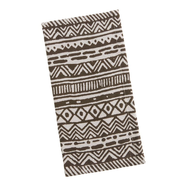 Tan And Ivory Geo Mud Cloth Print Napkin Set of 4 image number 1