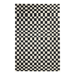 Black and White Checkered Wool and Cotton Area Rug