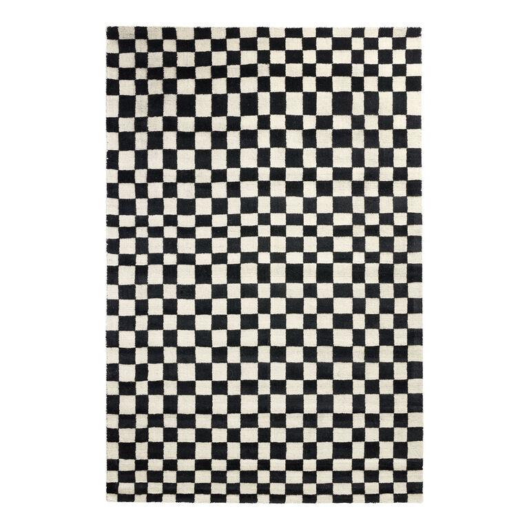 Black and White Checkered Wool and Cotton Area Rug image number 1