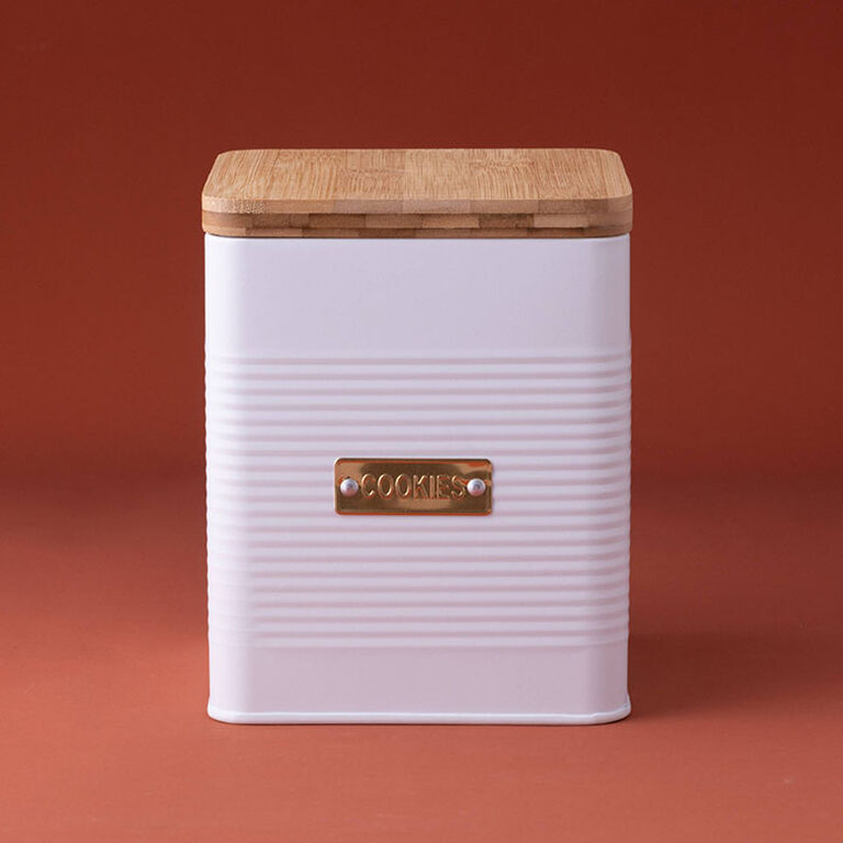 Typhoon Otto Square White Steel Cookie Jar with Bamboo Lid image number 3