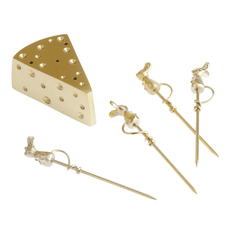 Gold Mice And Cheese Cocktail Pick Set 5 Piece image number 2