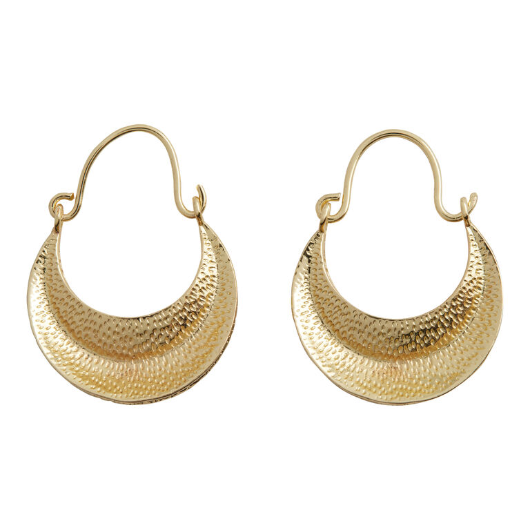 Gold Hammered Winged Crescent Hoop Earrings image number 1