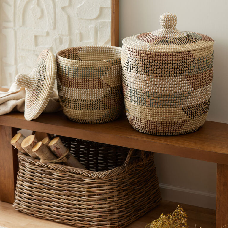 Arabella Multicolor Seagrass Basket with Lid image number 2