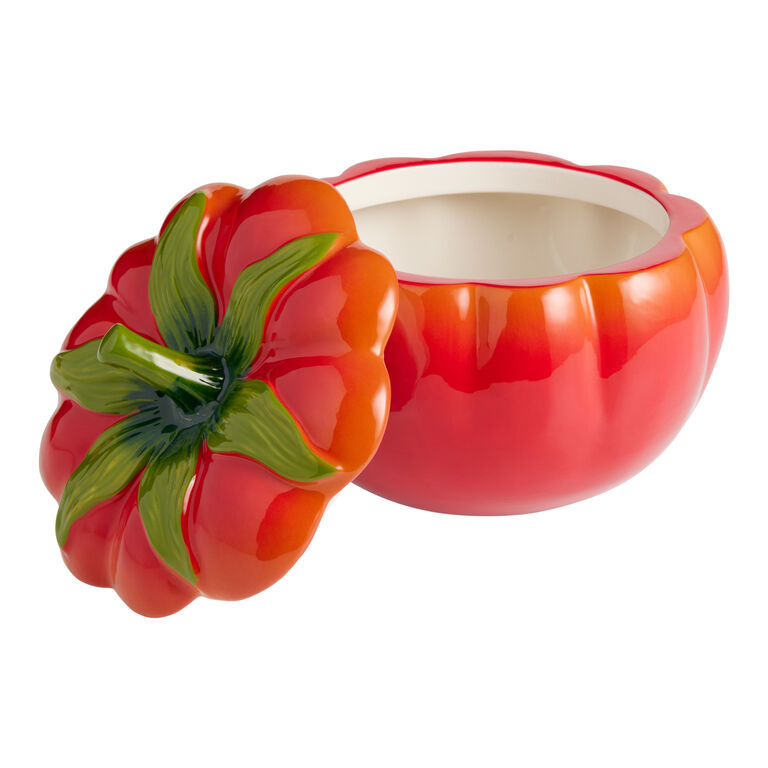 Round Hand Painted Ceramic Tomato Figural Cookie Jar image number 3