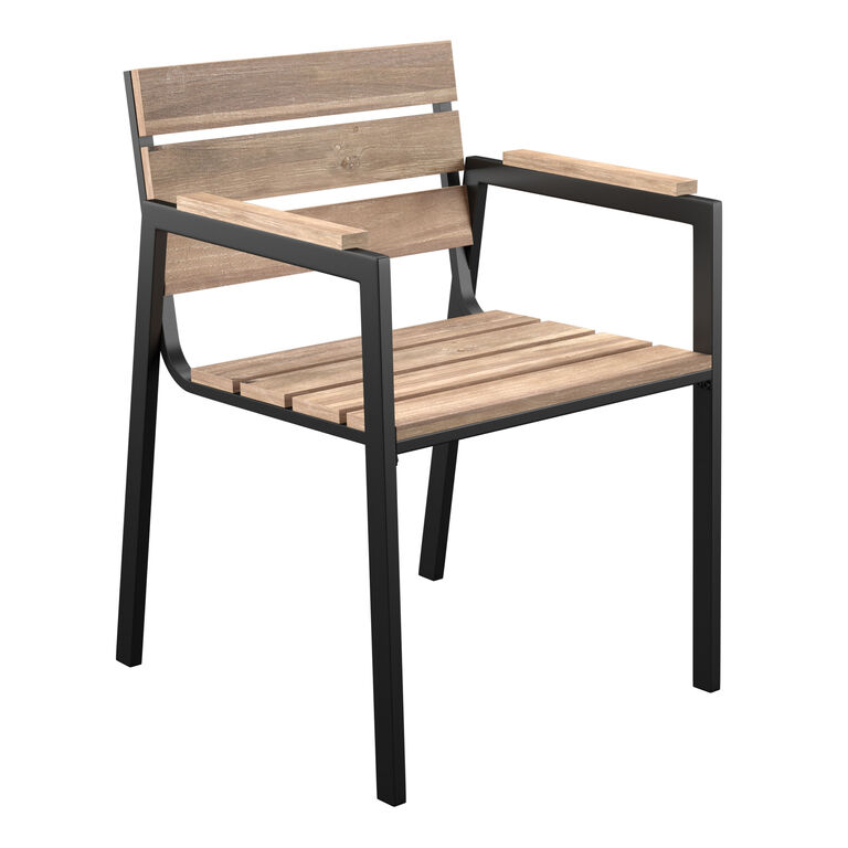 Kiev Slatted Wood and Metal Outdoor Dining Chair 2 Piece Set image number 1