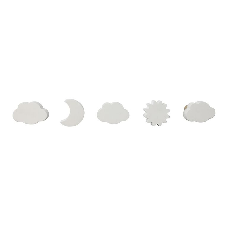 White Floating Cloud, Sun And Moon Wall Hooks 5 Pack image number 3