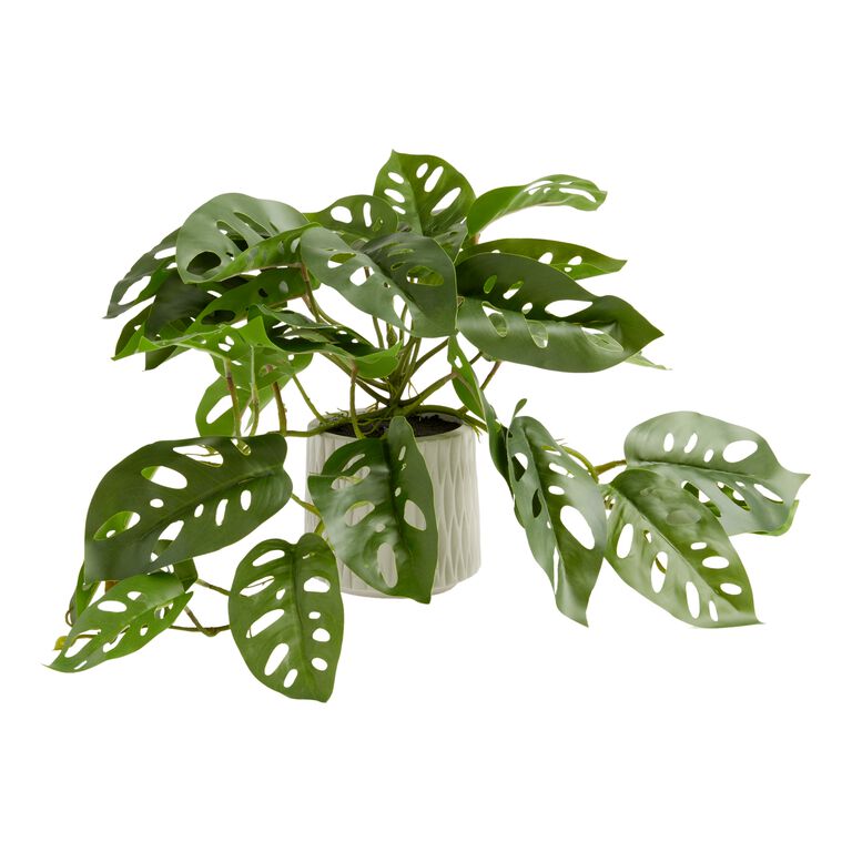 Faux Monstera Plant in Geo Ceramic Pot image number 1