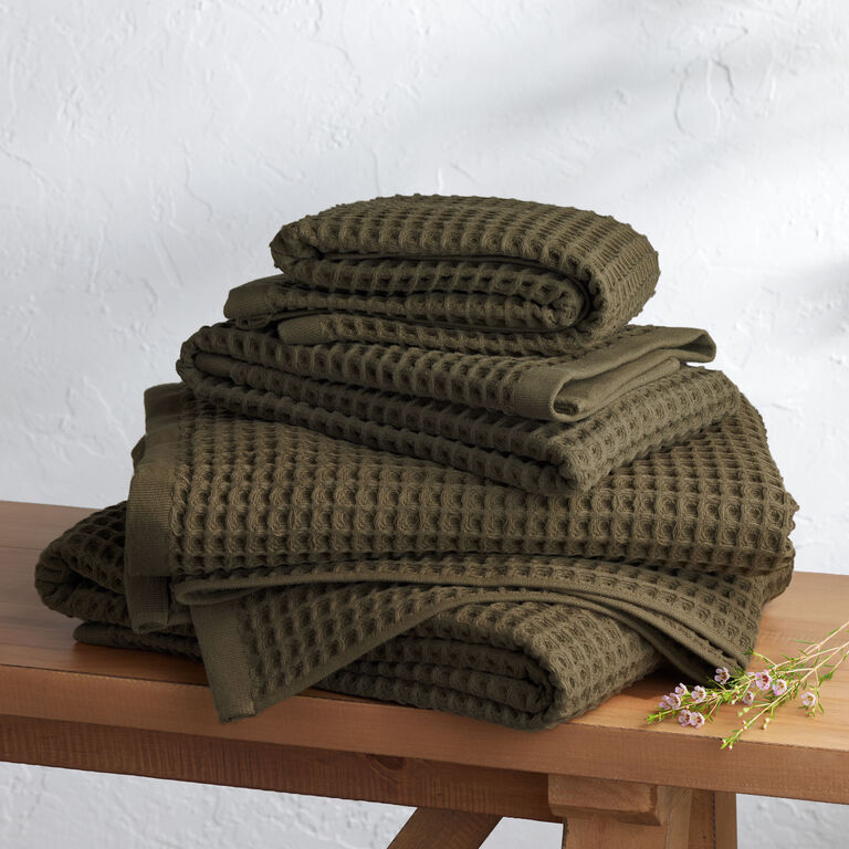 Olive Waffle Weave Cotton Hand Towel image number 2