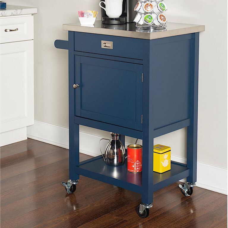 Perth Navy Wood and Stainless Steel Kitchen Cart image number 7