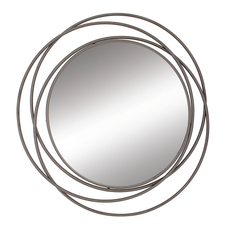 Round Gray Metal Abstract Geometric Wall Mirror image number 1