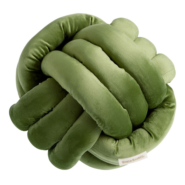Green Velvet Knot Ball Throw Pillow image number 1