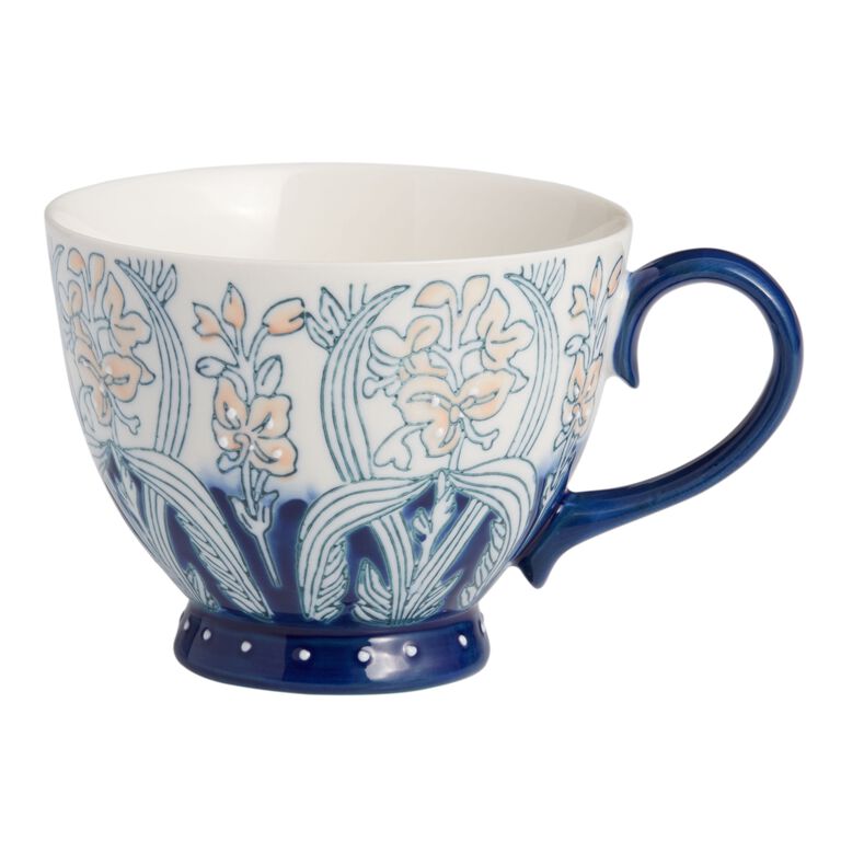 Blue And Blush Floral Hand Painted Ceramic Mug image number 1