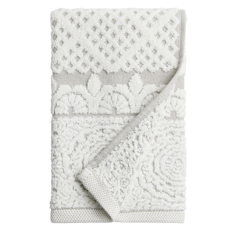 Lacey Ivory And Gray Sculpted Lattice Towel Collection image number 3