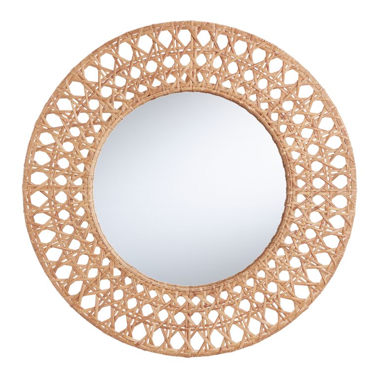 Round Natural Cane Woven Wall Mirror image number 1