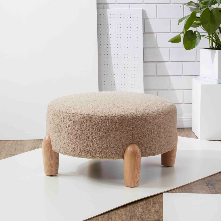 Barlow Round Faux Shearling Upholstered Ottoman  image number 2