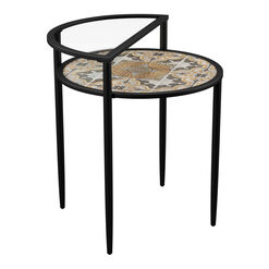 Lorengo Glass Top Outdoor End Table with Ceramic Shelf