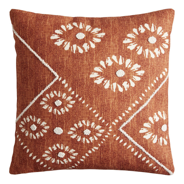 Rust Faux Patchwork Printed Indoor Outdoor Throw Pillow image number 1