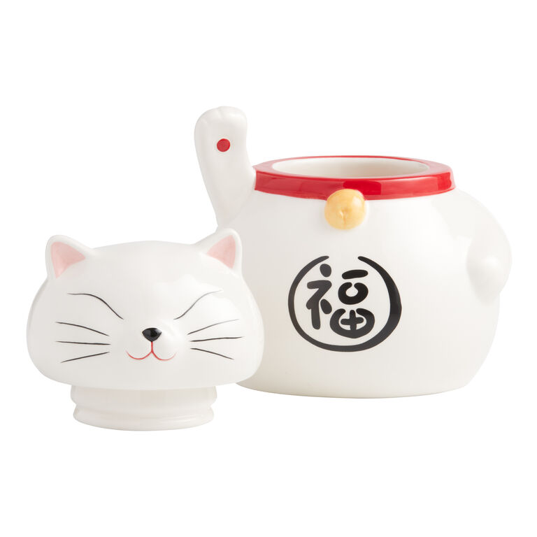 White Ceramic Lucky Cat Figural Cookie Jar image number 3