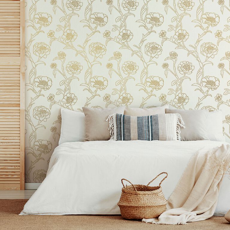 White And Gold Peonies Peel And Stick Wallpaper image number 5