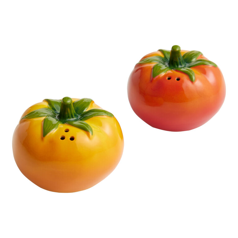 Hand Painted Ceramic Tomato Salt and Pepper Shaker Set image number 1