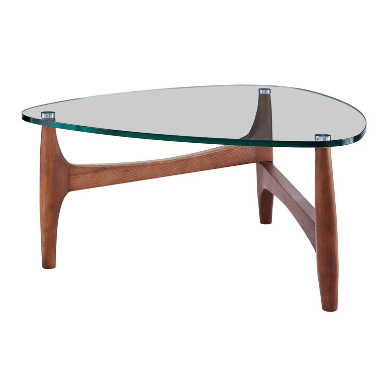 Kayla Triangular Walnut Wood and Glass Top Coffee Table image number 3