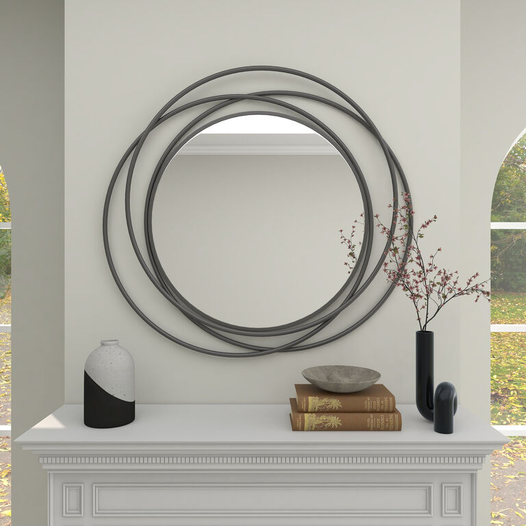 Round Gray Metal Abstract Geometric Wall Mirror image number 5