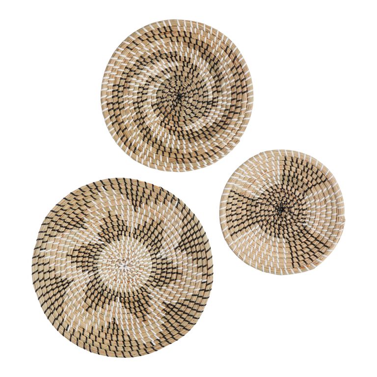 White and Gray Seagrass Woven Disc Wall Decor 3 Piece image number 1
