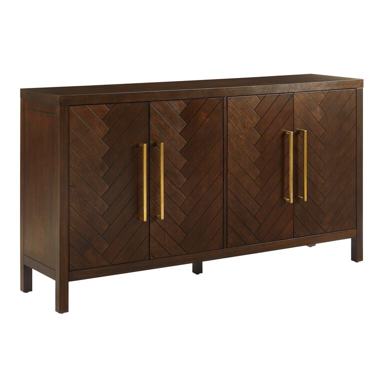 Large Darcy Dark Brown Herringbone Wood Storage Cabinet image number 1