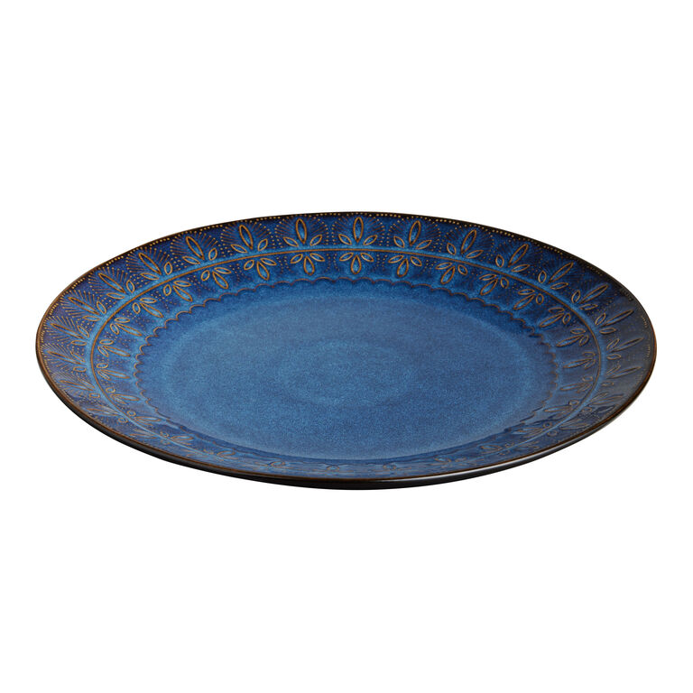 Willow Round Indigo Blue Embossed Serving Platter image number 1