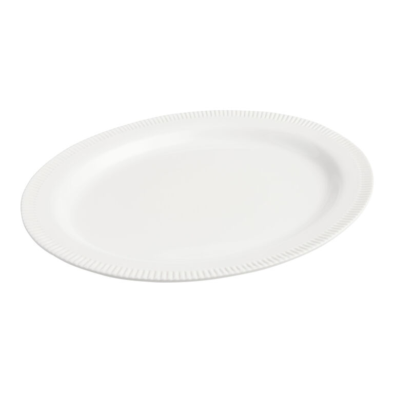 Aven Oval White Ribbed Rim Serving Platter image number 1