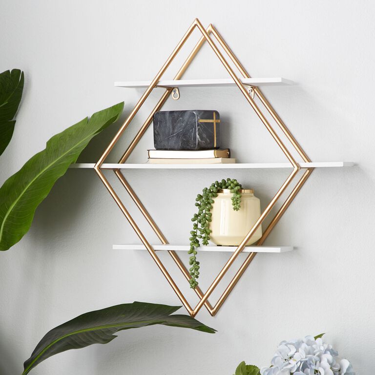White And Gold Diamond 3 Tier Wall Shelf image number 2