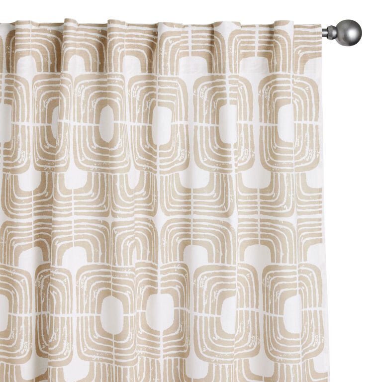 Camel And Ivory Square Print Sleeve Top Curtain Set Of 2 image number 1