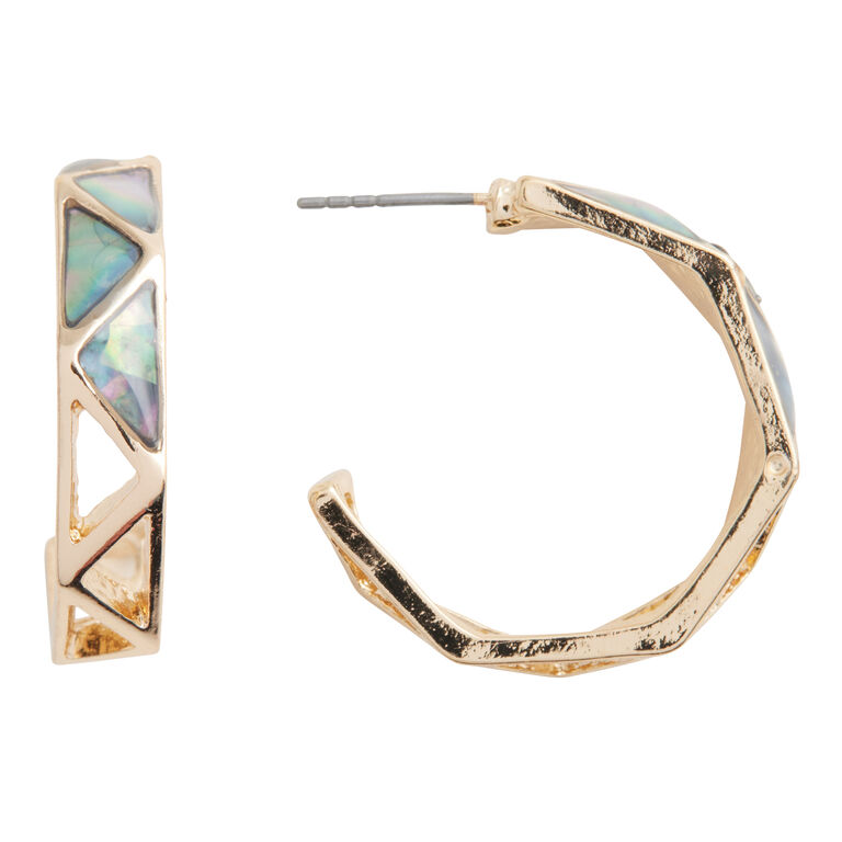 Gold And Faux Abalone Shell Hexagon Hoop Earrings image number 1