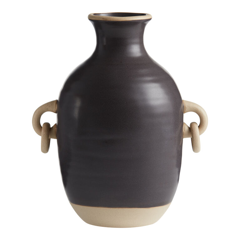 Black And Natural Ceramic Vase With Ringed Handles image number 1