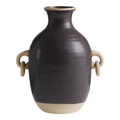 Black And Natural Ceramic Vase With Ringed Handles