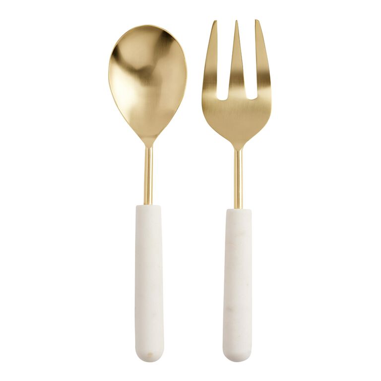 Gold Metal And White Marble Serving Utensil Collection image number 3