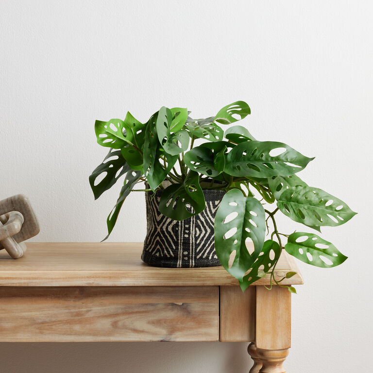 Faux Monstera Plant in Geo Ceramic Pot image number 2