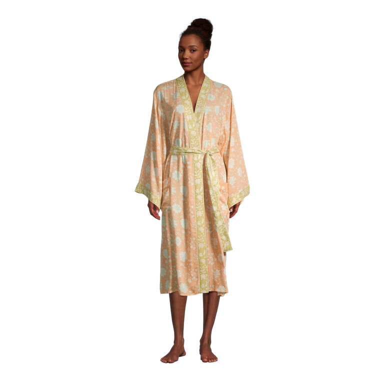 Peach and Green Jaipur Floral Robe image number 1
