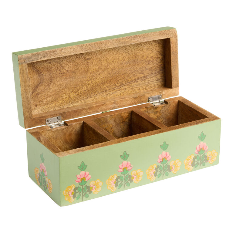 Mint Hand Painted Wood Floral Tea Storage Box image number 2