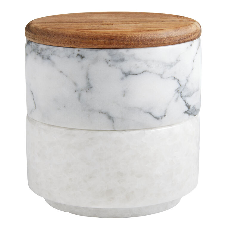 Gray and White Marble Two Tier Stacking Salt Cellar image number 1