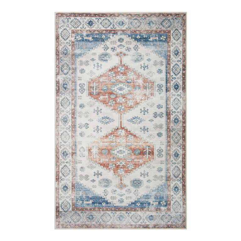 Niko Blue and Rust Distressed Washable Area Rug image number 1