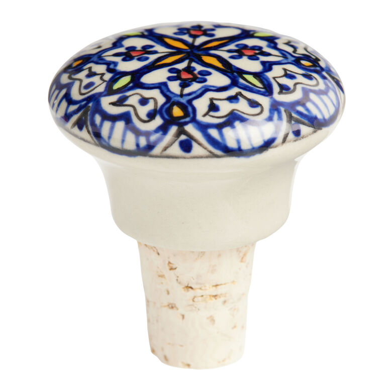Tunis White And Blue Hand Painted Bottle Stopper image number 4